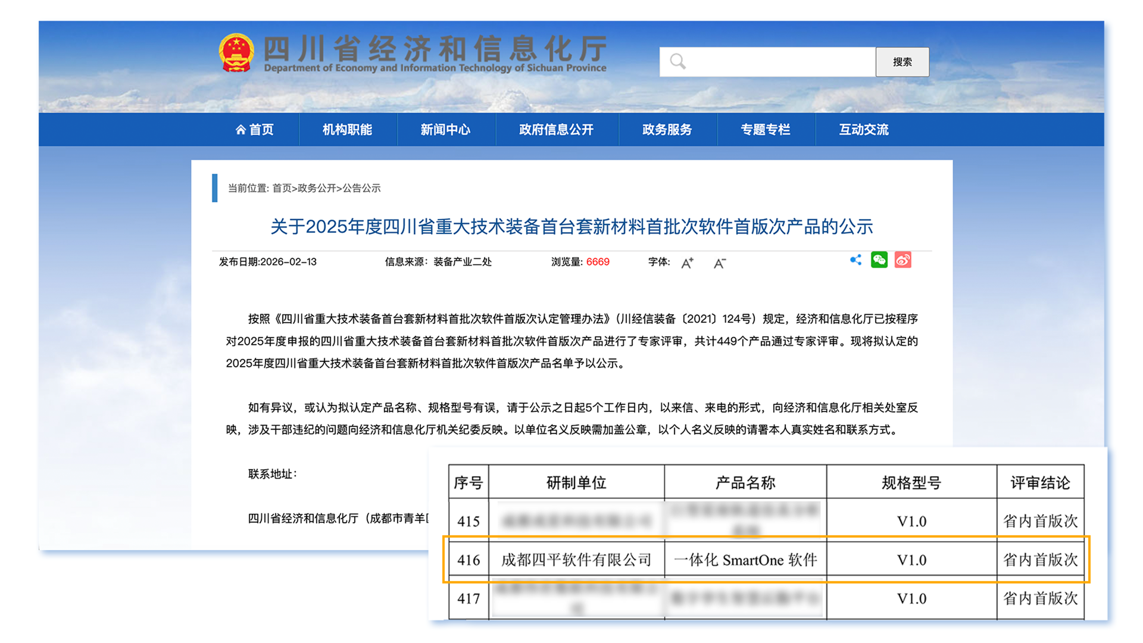 喜报|四平软件产品SmartOne获四川省首版次软件产品认定